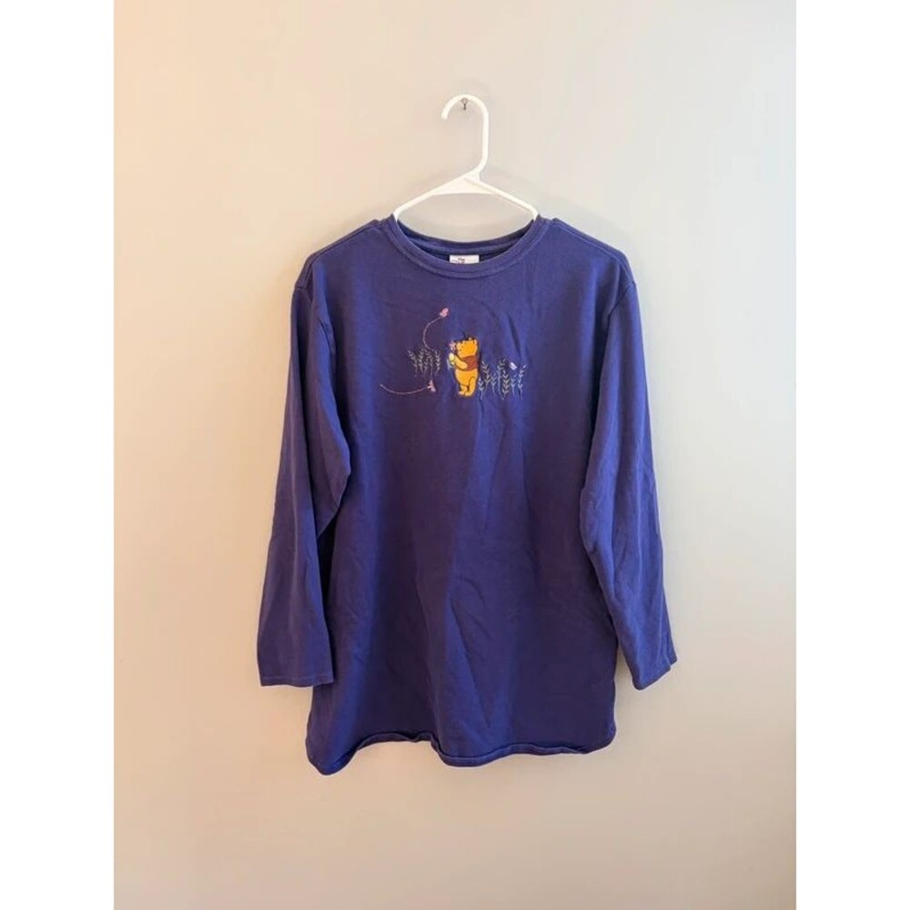 Vintage 90s Disney Store Winnie the Pooh Embroidered Purple Long Sleeve Top, Y2K